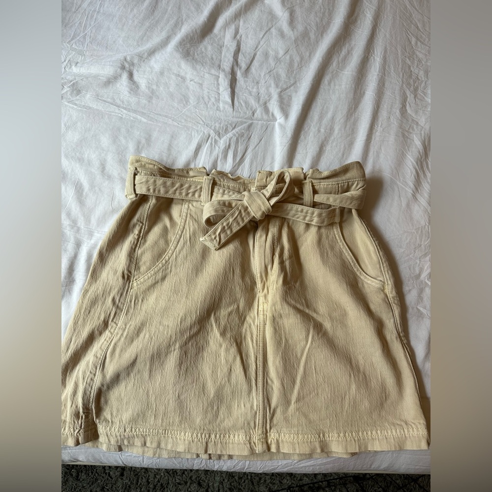 Tie front beige mini Skirt - high waisted